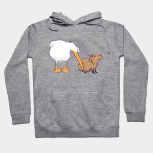 Pelican Tries to Eat Capybara Funny Cute Kawaii Meme Hoodie